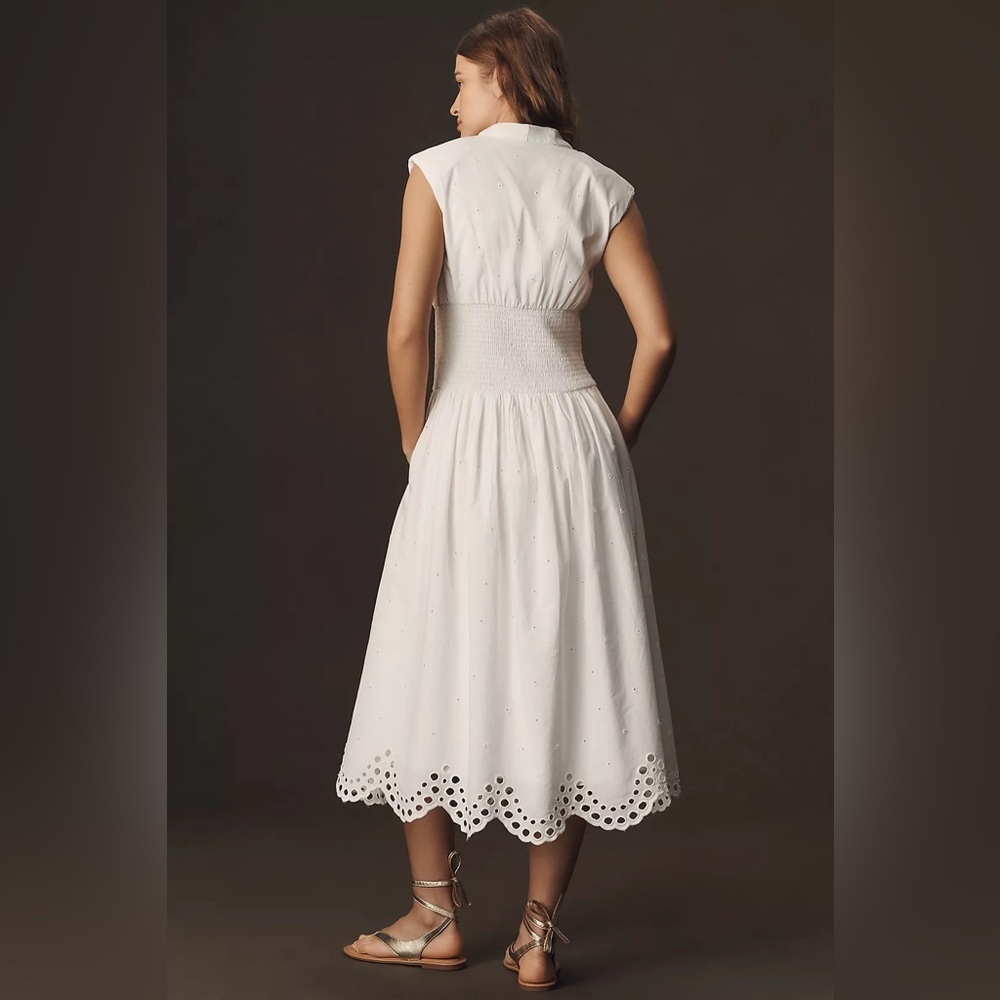 The Tommie Cap-Sleeve Smocked Front-Zip Shirt Dress: Eyelet-Trim Edition - Picture 2 of 6